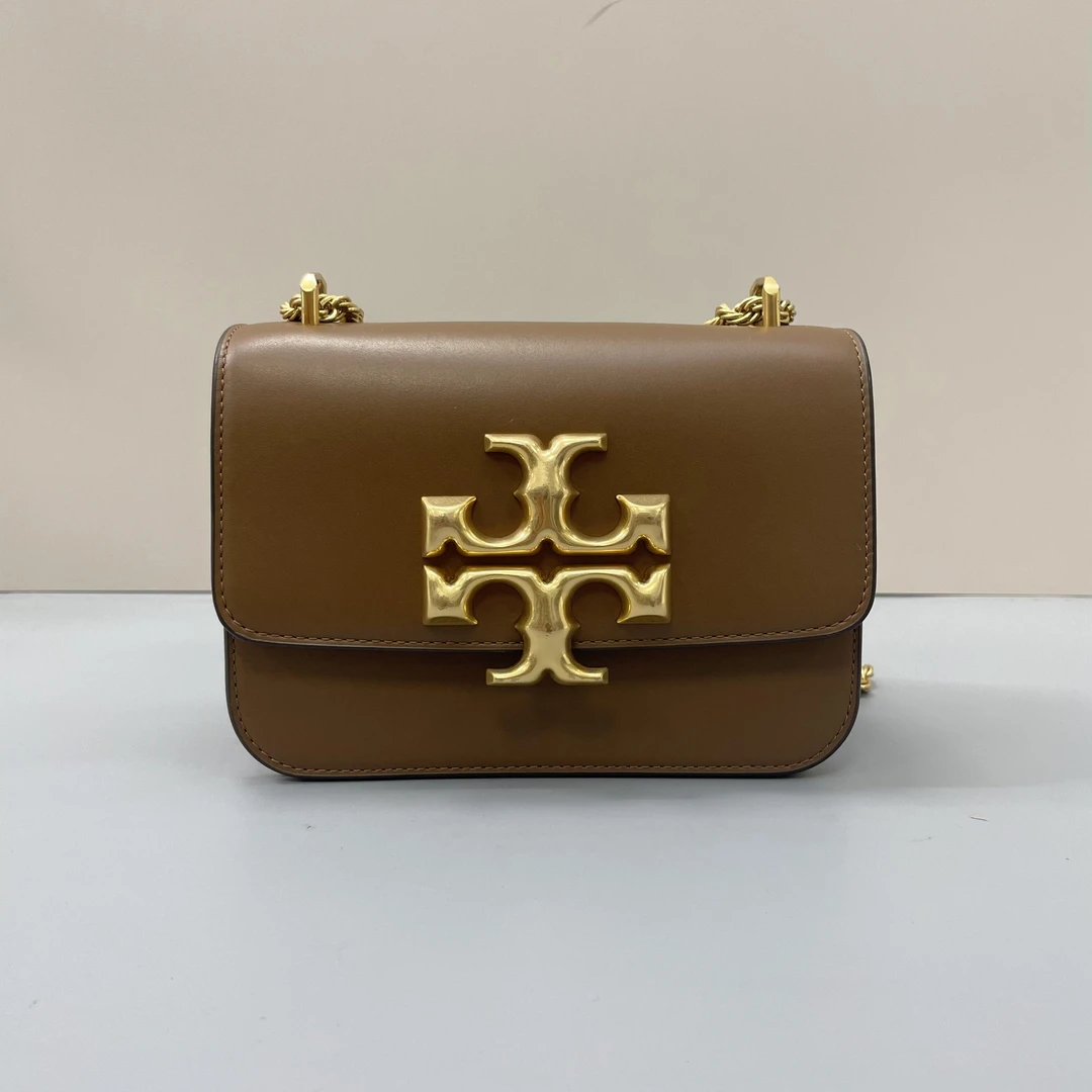 95新 Tory Burch/汤丽柏琦  ELEANOR棕小号链条时尚女包19x13x6cm