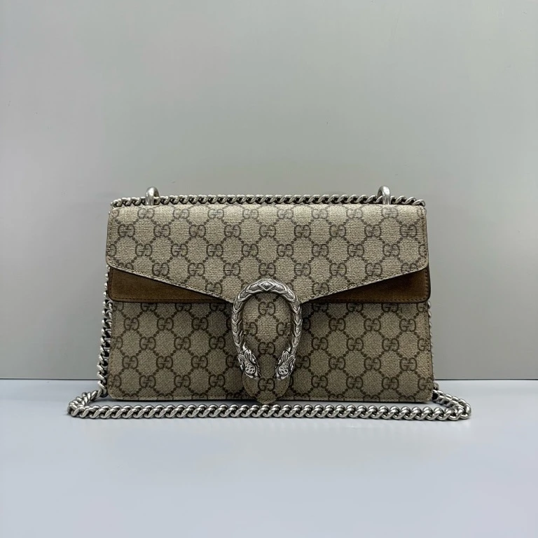 95新 GUCCI/古驰 驼色老花酒神中号包27*17*7cmD062010