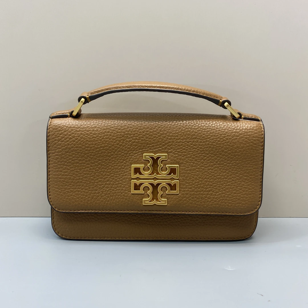 95新 Tory Burch/汤丽柏琦 棕色荔枝纹链条包 19*12*5cmD062212