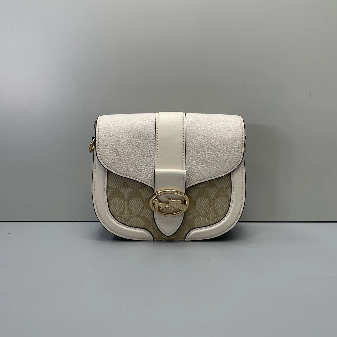 95新 COACH/蔻驰 georgie白拼老花马鞍包 21*18*8cmD110611