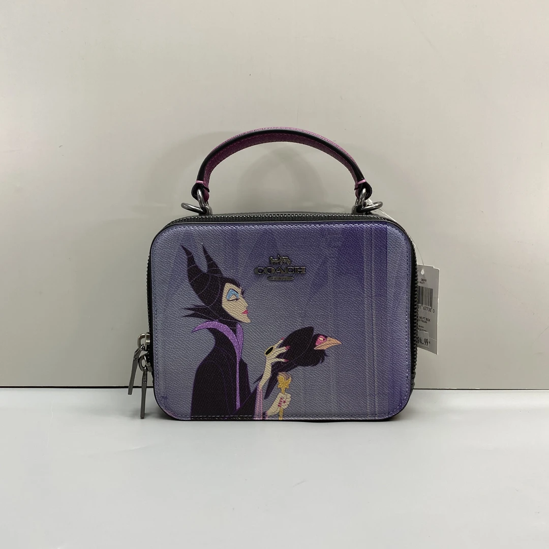 99新 COACH/蔻驰 黑拼紫方形迪士尼联名盒子包 18*14*6cmD072704