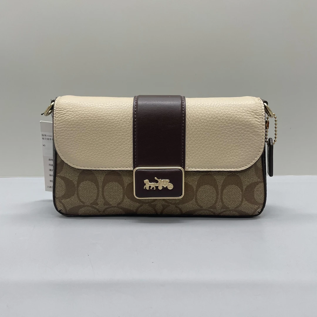 95新 COACH/蔻驰 Grace 奶茶老花腋下包22x12x5cmD022702