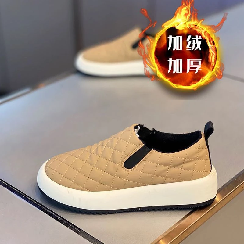 厚底休闲小白鞋懒人冬季保暖增高面包鞋男百搭乐福鞋男一脚蹬板鞋
