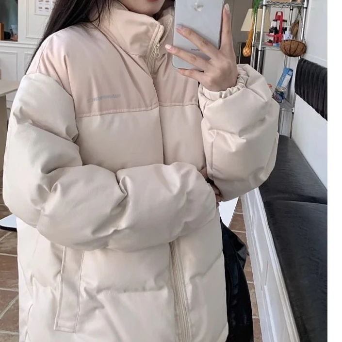森馬冬季加厚羽绒衣女2023新款oversize情侣立领保暖面包服外套