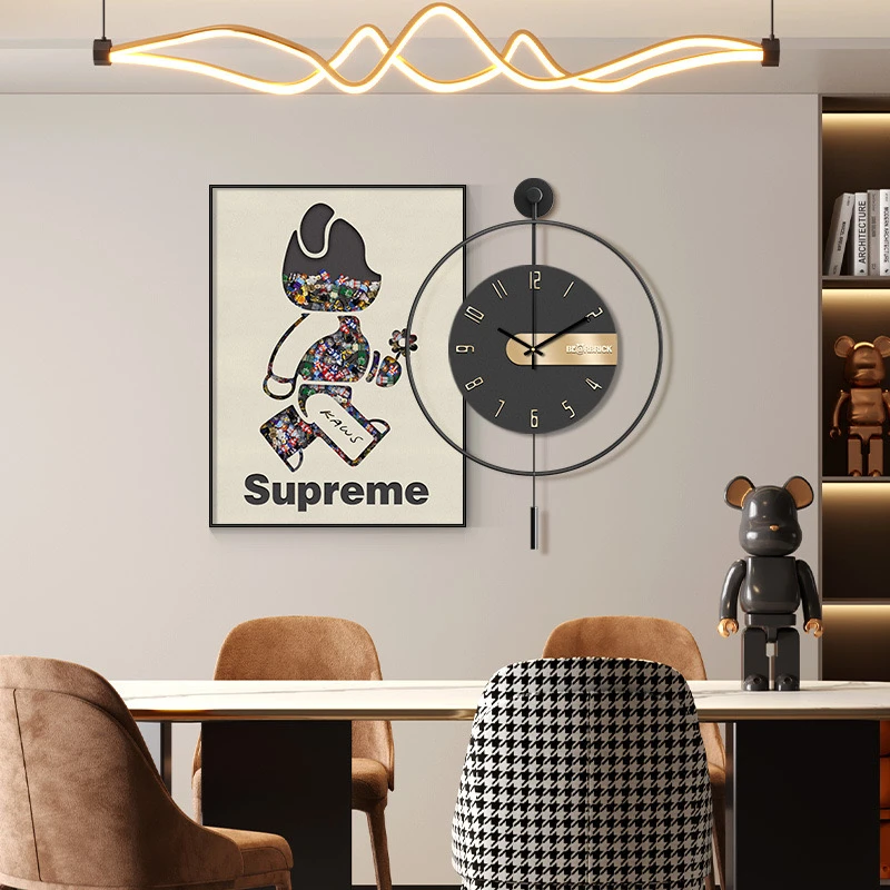 客厅装饰画高级感轻奢时钟餐厅饭厅现代简约餐桌沙发背景墙面挂画