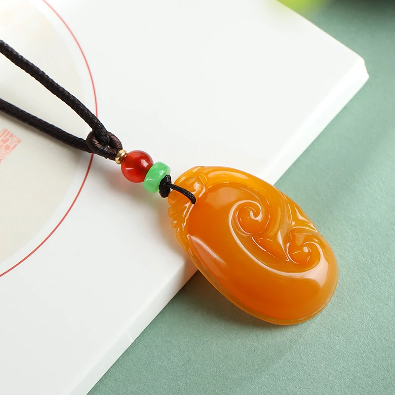 玉如意吊坠女士款中号玉佩黄龙玉缅黄玉石项链挂件玉坠鸡油黄天然