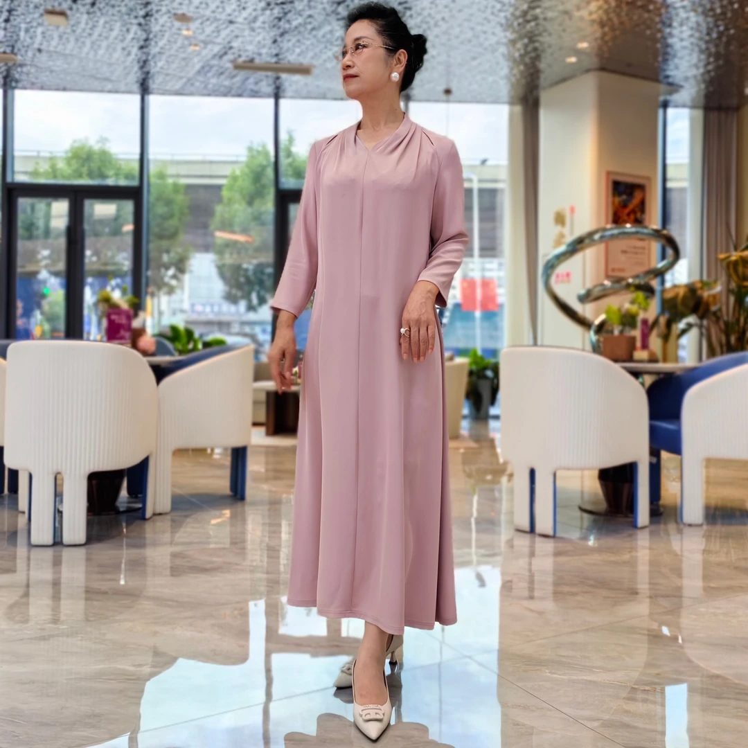 大君姐高级定制莫兰迪高级气质显瘦连衣裙时尚舒适v领设计连衣裙