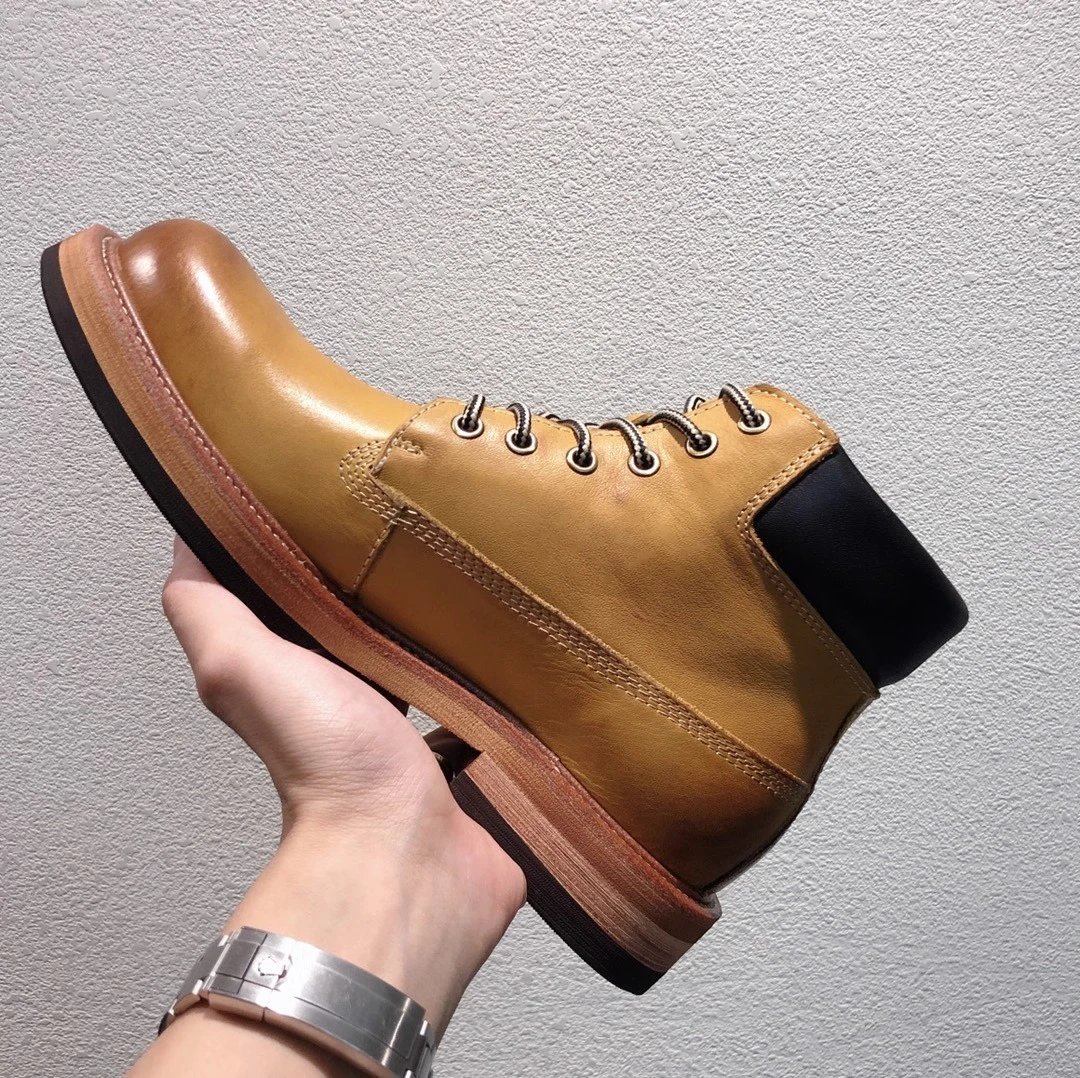 美式真皮大黄短靴子英伦工装靴子高帮皮鞋潮冬季复古厚底马丁靴男