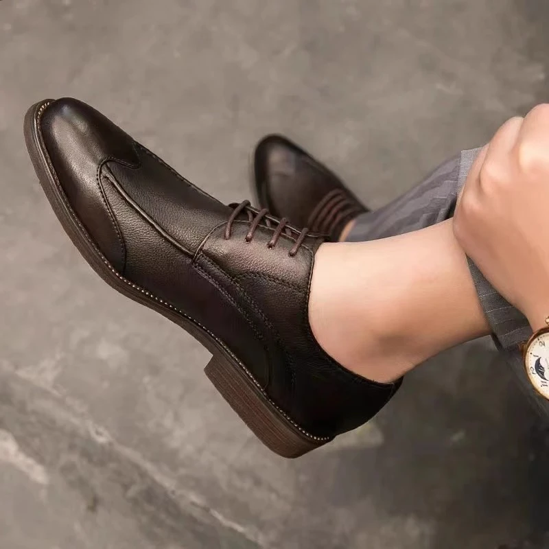 潮牌商务复古正装休闲皮鞋男2025新款韩版透低帮软底结婚新郎鞋