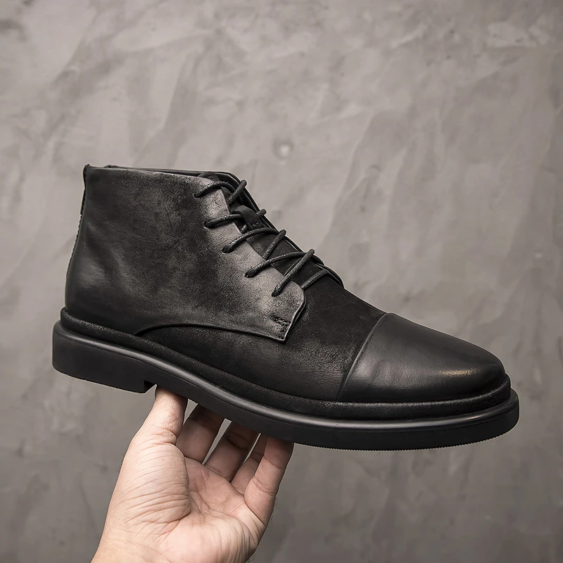 擦色做旧马丁靴短靴冬季新款男靴英伦风真皮工装靴日系复古机车靴