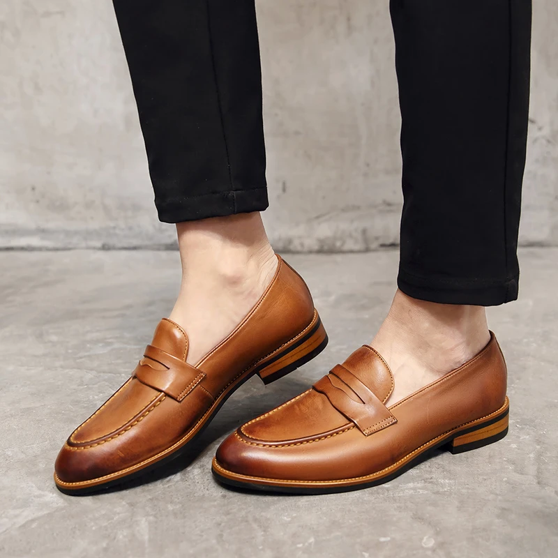 透气休闲潮鞋懒人一脚蹬厚底英伦风小皮鞋男韩版潮流真皮豆豆鞋男