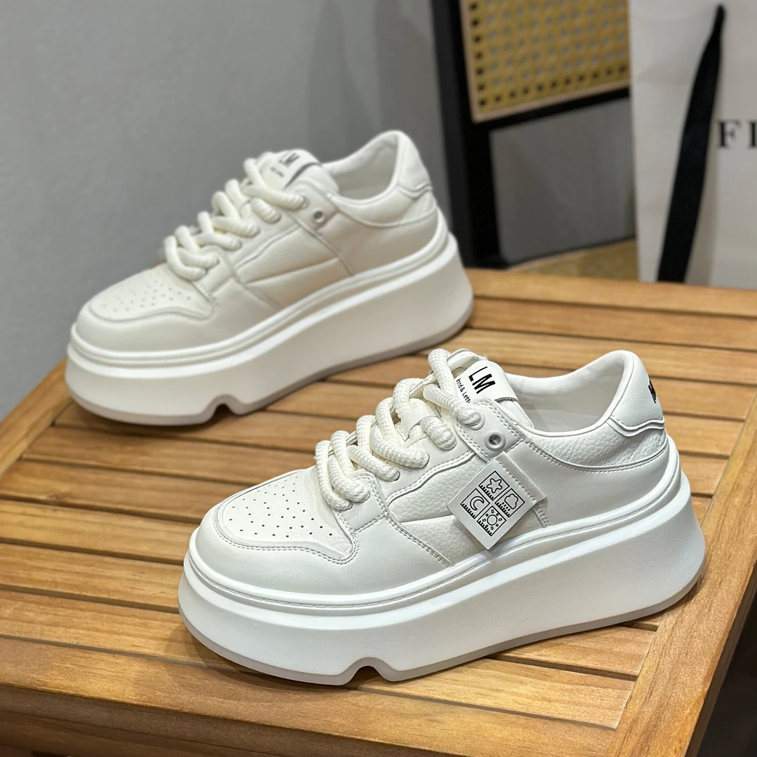 欧货真皮厚底超火松糕小白鞋女2025新款春季港风百搭休闲运动板鞋