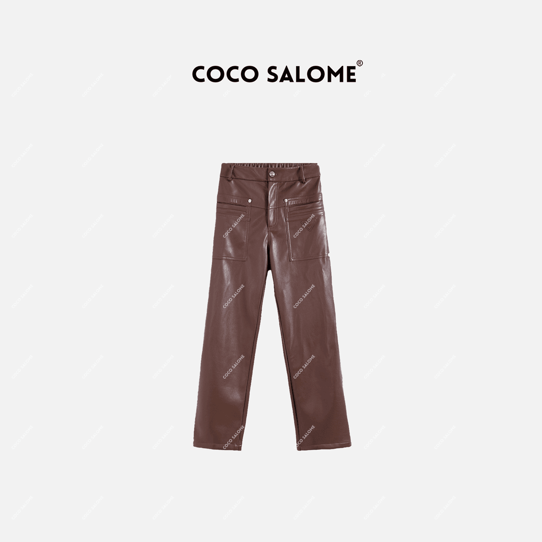 COCO SALOME⑥【皮城精品】2024女修身休闲时尚直筒9分皮长裤K222