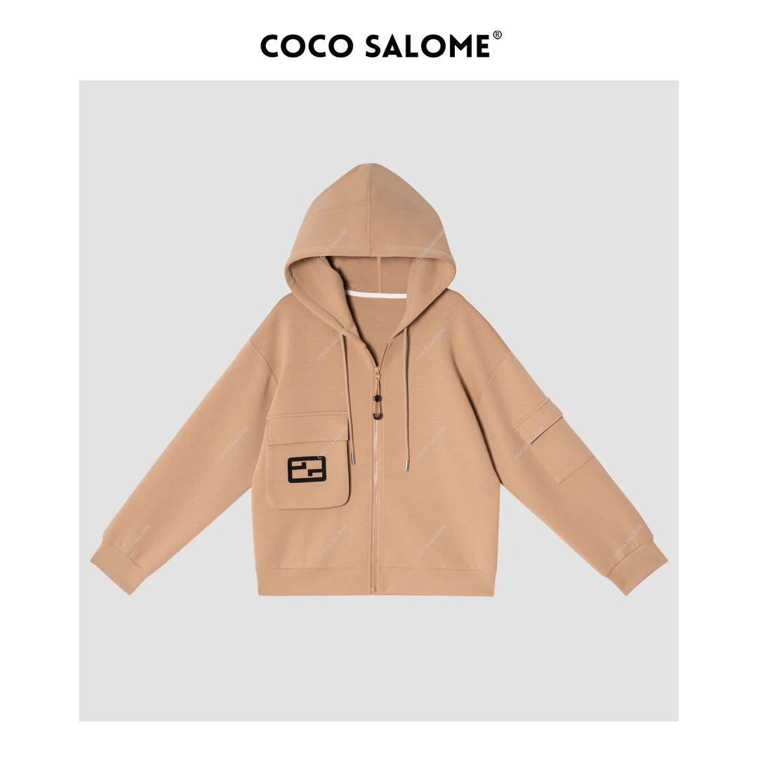COCO SALOME⑥【哈林顿】秋冬款经典卡其抽绳连帽短卫衣外套650N