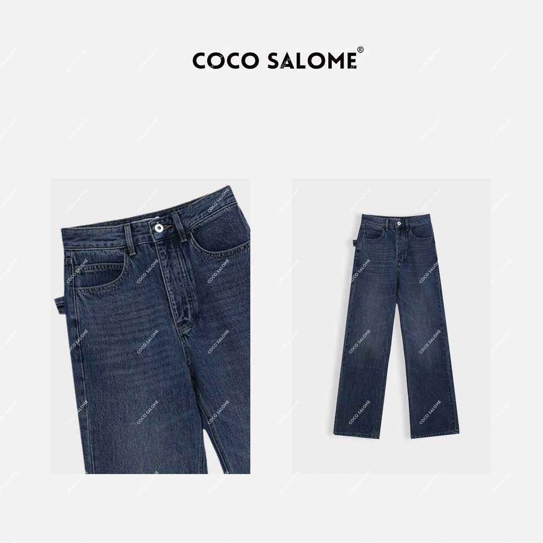 COCO SALOME⑥【蓝调】宽松显瘦高腰潮流水洗高街阔腿牛仔裤1535