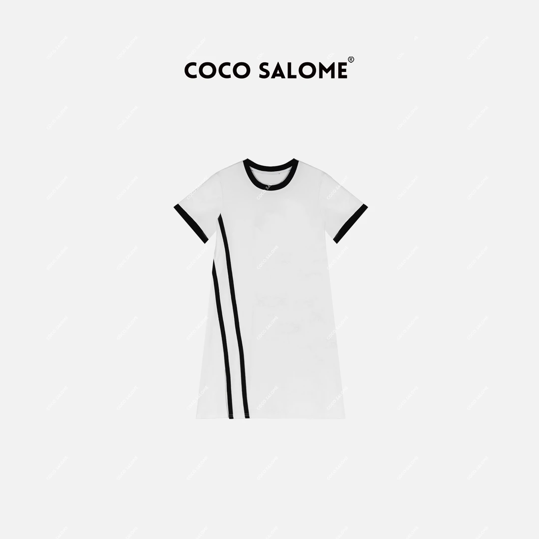 COCO SALOME⑥【黑山茶】90%棉小香风拼色极简优雅连衣裙SW04