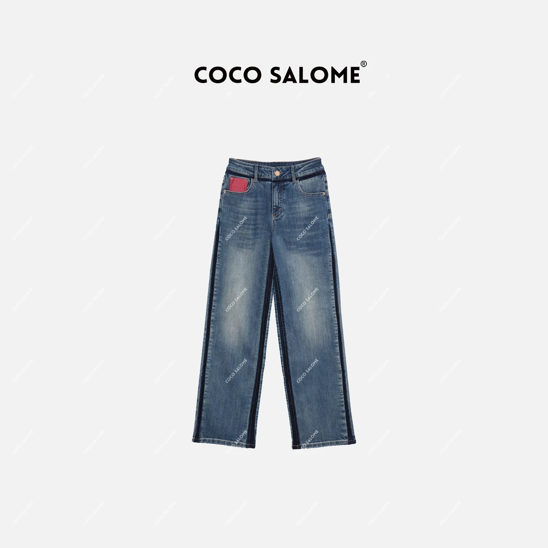 COCO SALOME⑥【牛仔线条】93%棉新款舒适微弹直筒牛仔长裤1638
