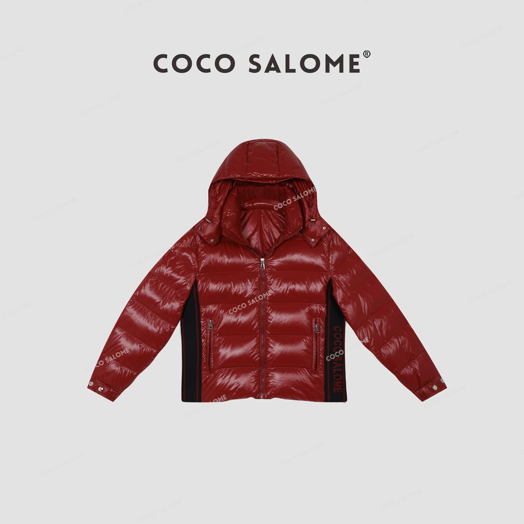 COCO SALOME⑥【红韵】秋冬经典字母针织拼接连帽保暖羽绒服外套5816