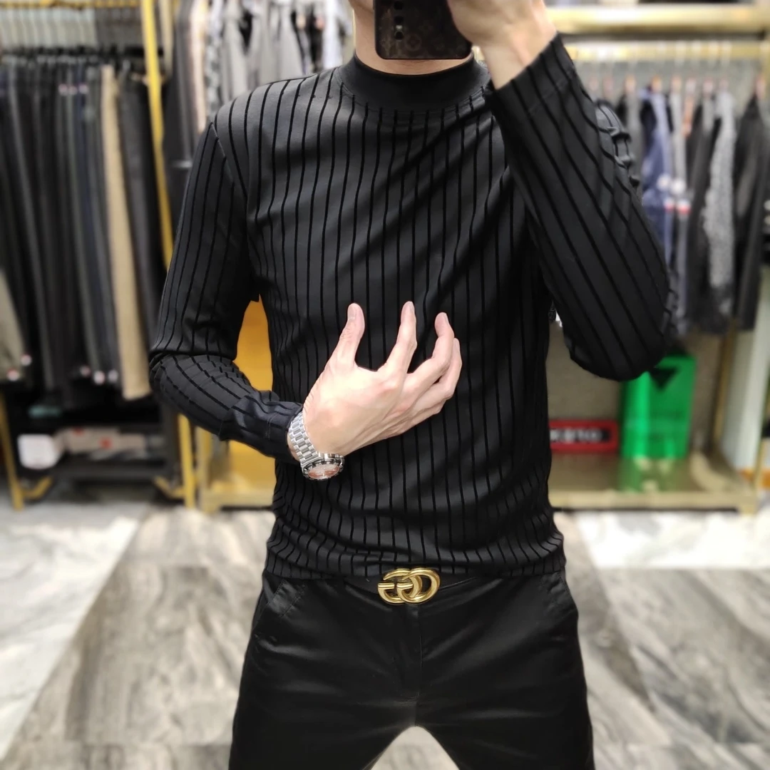 703秋冬新欧货薄绒款T恤圆领时尚潮流商务休闲板正精神长袖帅气