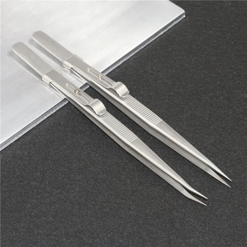 【达人专属】防滑带锁直头美甲镊子精密直头取钻贴花不锈钢夹钻工具
