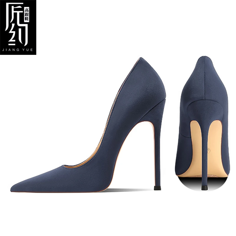 匠约2024秋冬新款绒面深蓝色不磨脚显腿长配大衣浅口细跟高跟鞋女