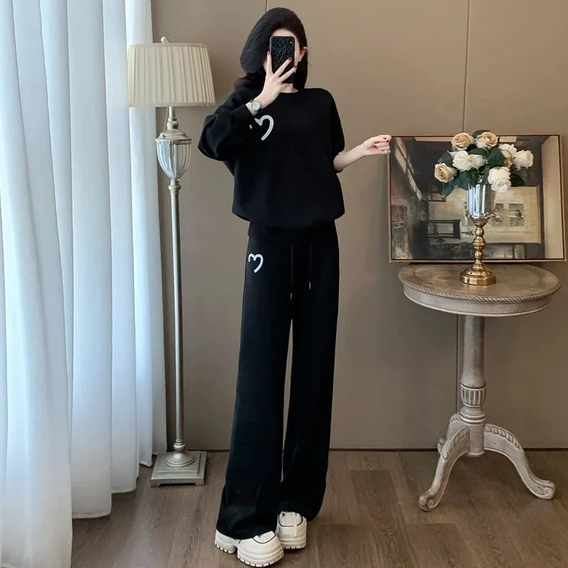 加绒加厚休闲套装女士2024秋冬新款时尚宽松显瘦卫衣阔腿裤两件套