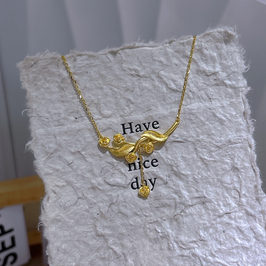 5G工艺足金999甜美百搭五朵玫瑰套链