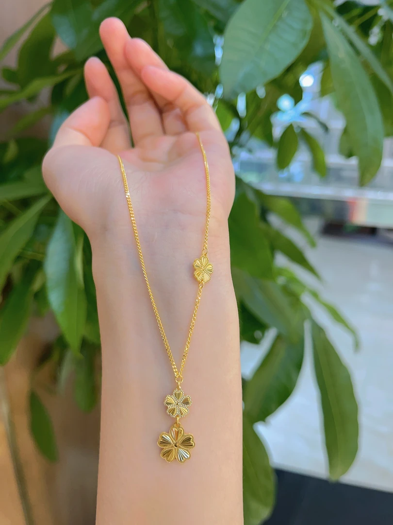 5G足金999三朵樱花套链