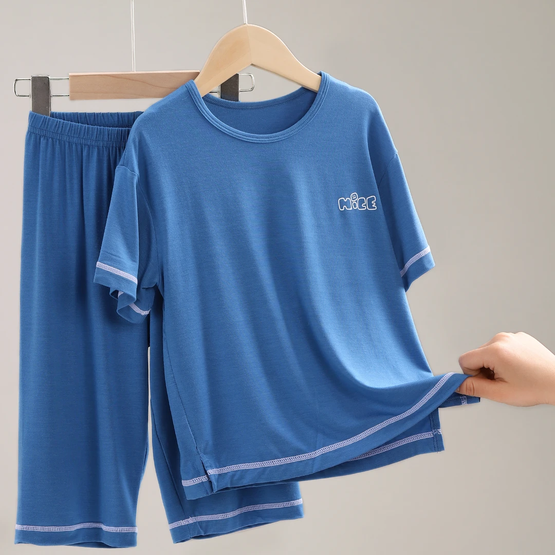 儿童睡衣男孩家居服套装大童宝宝夏季薄款男童50S蛋白拉架6675