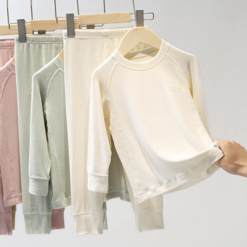 儿童睡衣女男孩家居服长袖内穿打底衫秋衣裤保暖套装薄D 22302