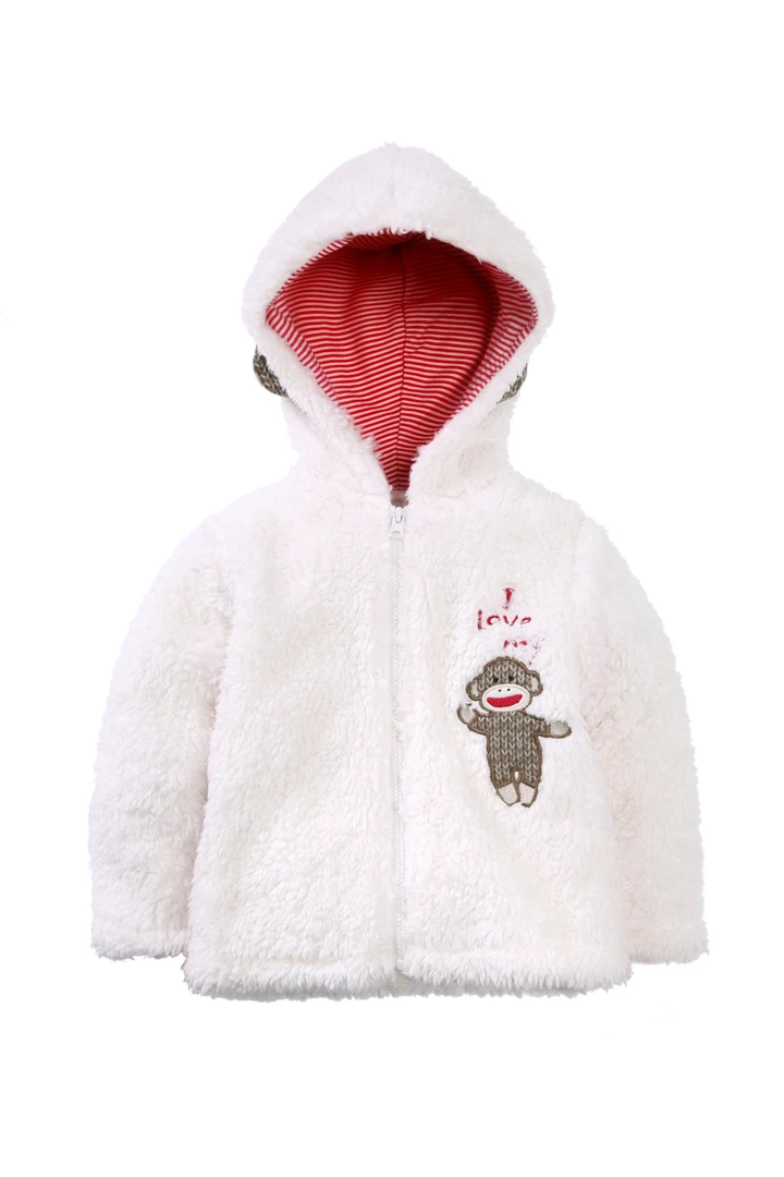 外贸丹麦原单女童加厚羊羔绒连帽外套加大加厚刺绣连帽对开拉链款