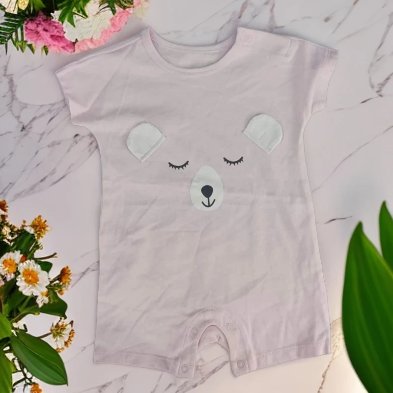 外贸原单出口品质宝宝英伦风包屁衣短爬夏款粉嫩款超薄透气纯棉爆