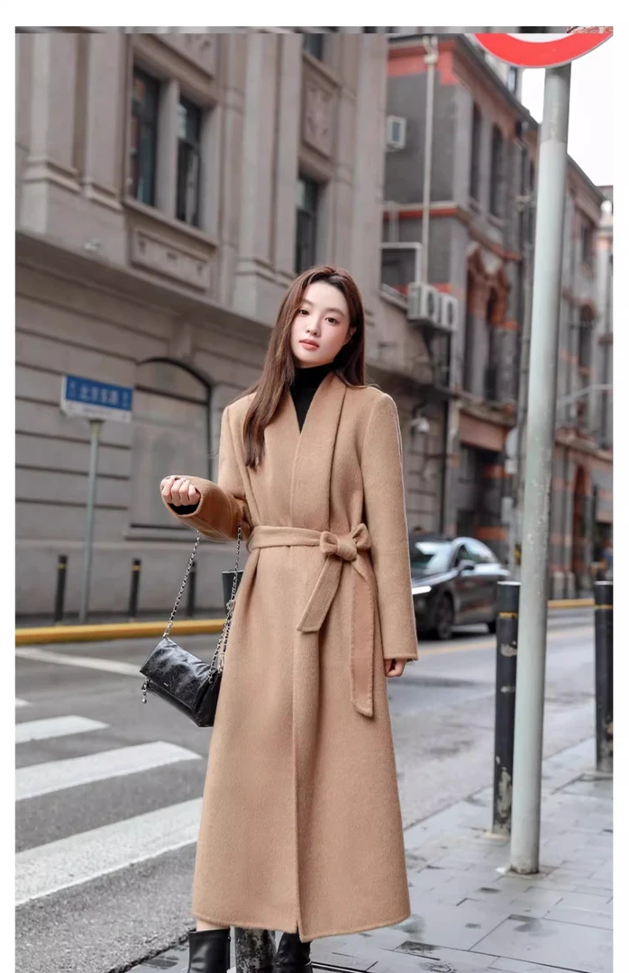 【大小姐】新款双面大衣长款外套女高端欧货系腰帯秋冬款XZ88206