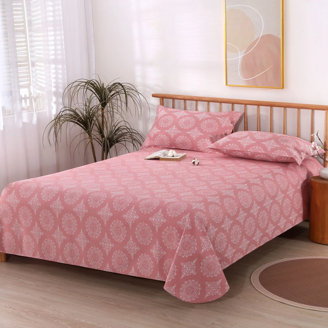 无品牌-富贵花系列全棉老粗布床单三件套