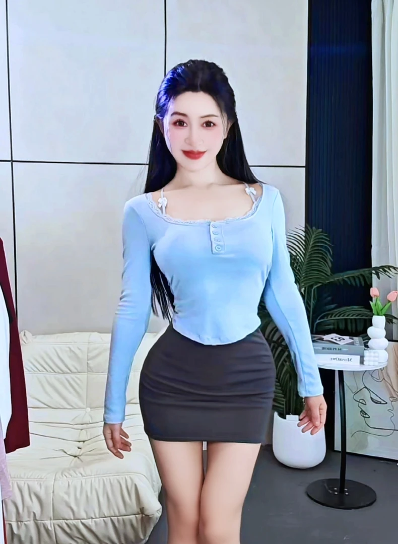 燃燃家纯欲辣妹加绒蕾丝花边蝴蝶结圆领长袖T恤带胸垫修身显瘦女