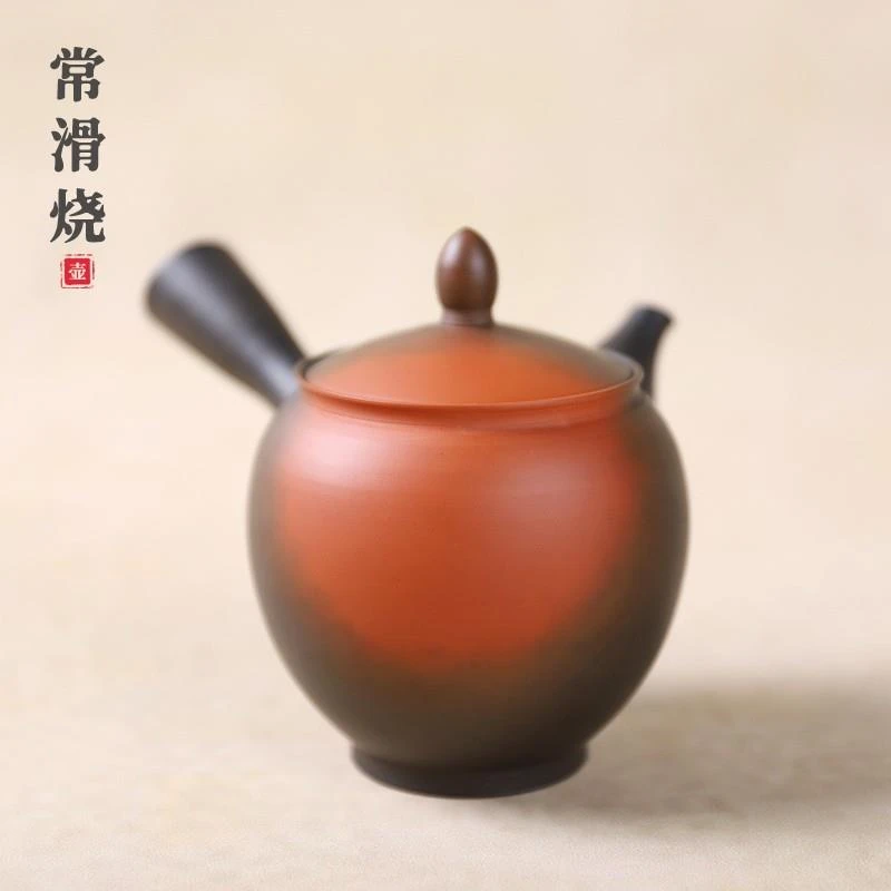 014日本进口常滑烧侧把壶  岩赖弘二全手工朱泥窑变日式茶壶陶