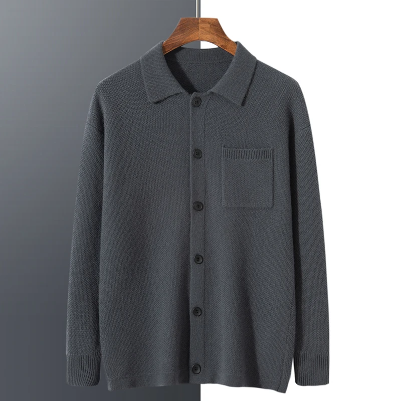 男士翻领开衫外套100%山羊绒时尚百搭保暖舒适柔软简约大气款