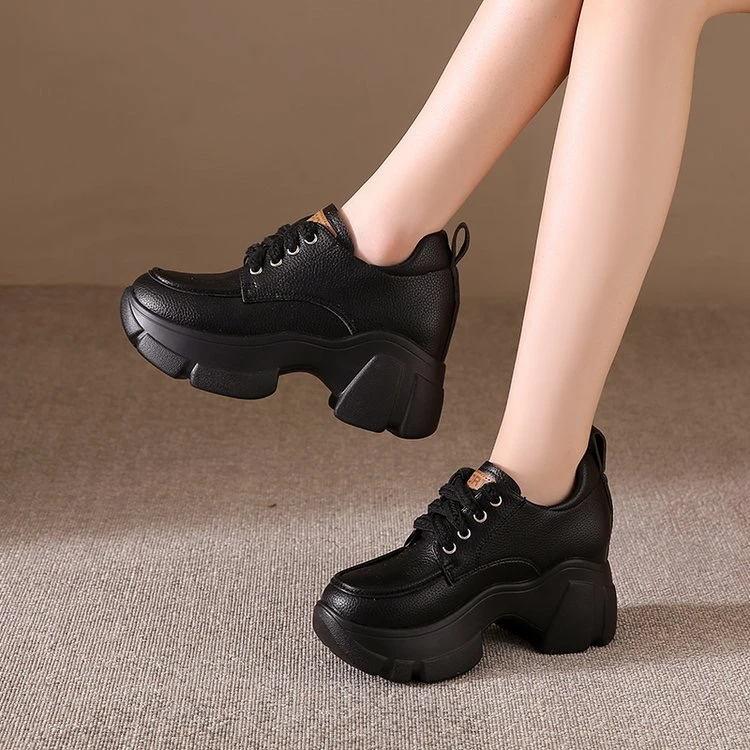 厚底春秋新款2024复古高跟小皮鞋女休闲厚底松糕女粗跟单鞋