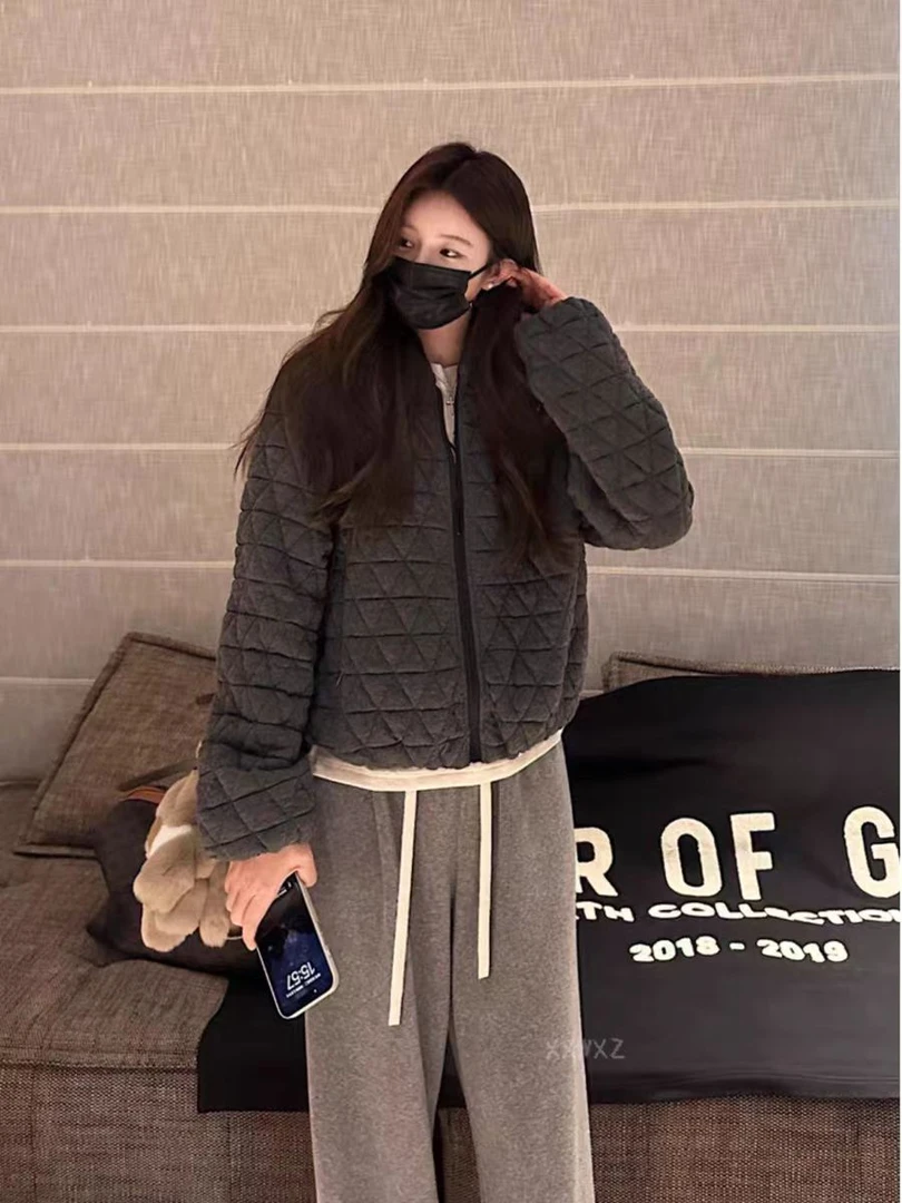 【大福专属】小众设计极简风纯色压格休闲百搭棉衣外套7644