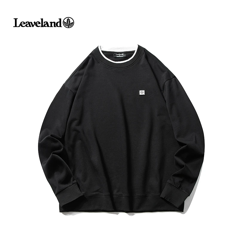 Leaveland/枫叶春秋季圆领套头卫衣情侣款休闲百搭纯棉上衣服S815