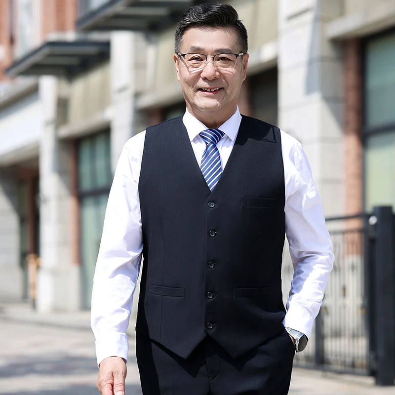 西装马甲中老年春秋款中年男士马夹无袖宽松商务休闲透气男式坎肩