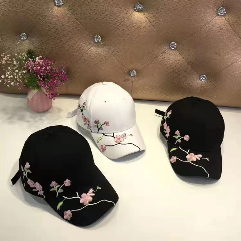 ins梅花刺绣棒球帽子女个性复古夏季韩版鸭舌帽百搭遮阳帽防晒帽