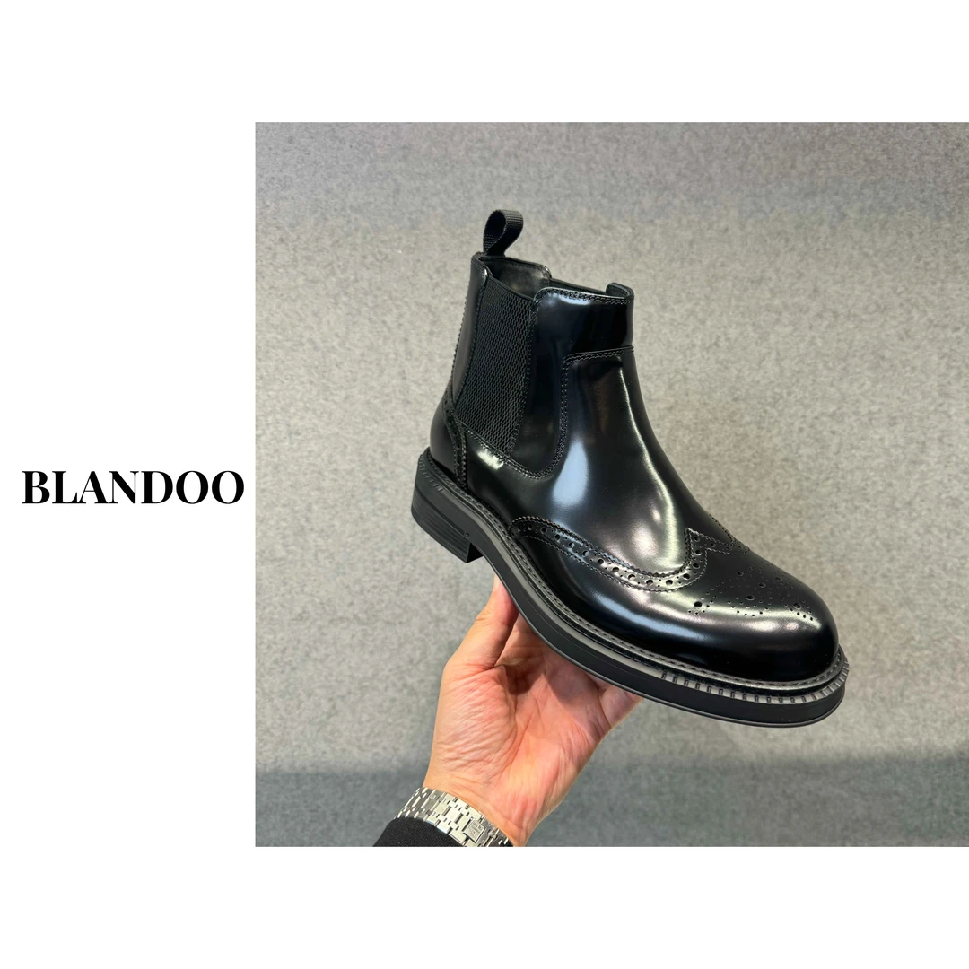 BLANDOO 男士时尚百搭英伦风布洛克皮靴534k