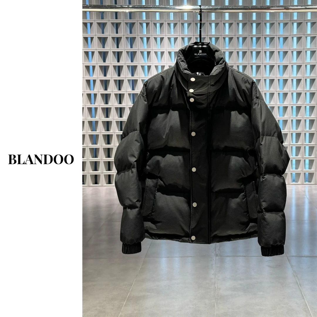 BLANDOO 男士轻奢高端时尚黑色立领羽绒服07203