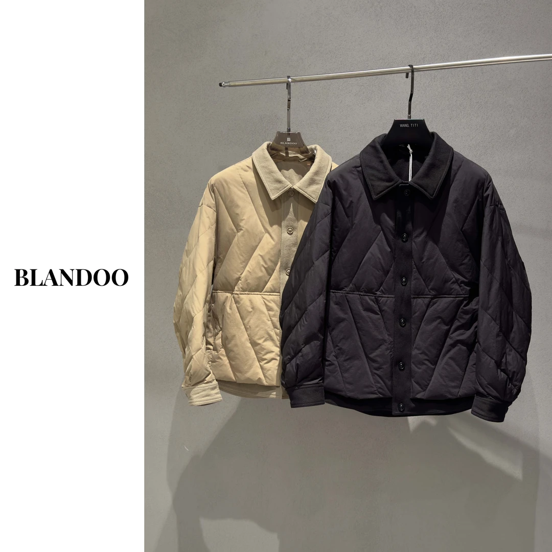 BLANDOO 设计师款羽绒服男士时尚翻领白鸭绒拼接羽绒服8170