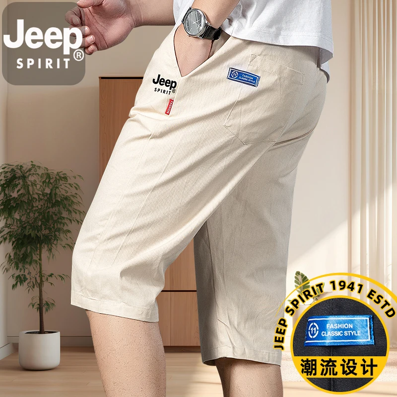 JEEPSPIRIT纯棉七分裤薄款Q4kP简约宽松休闲中裤30至35岁男士短裤