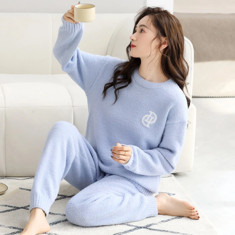 半边绒睡衣女秋冬季新款加绒加厚保暖睡衣女款爆款2024新款家居服