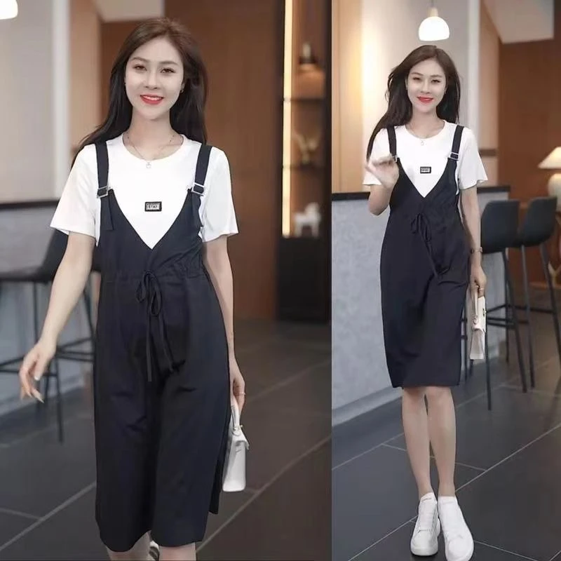 【亏本甩货】196#假两件连衣裙女洋气百搭减龄薄款遮肉显瘦及膝裙