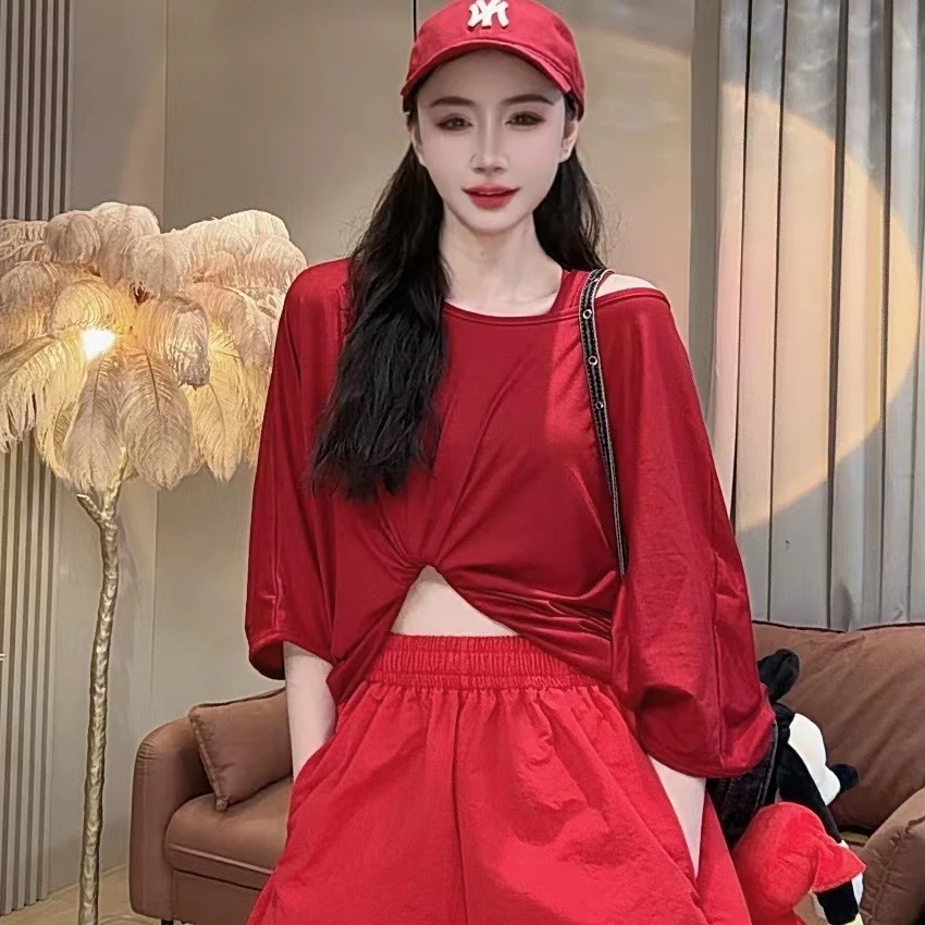 【美美专享】11820百搭休闲设计感蝴蝶袖圆领宽松T恤上衣