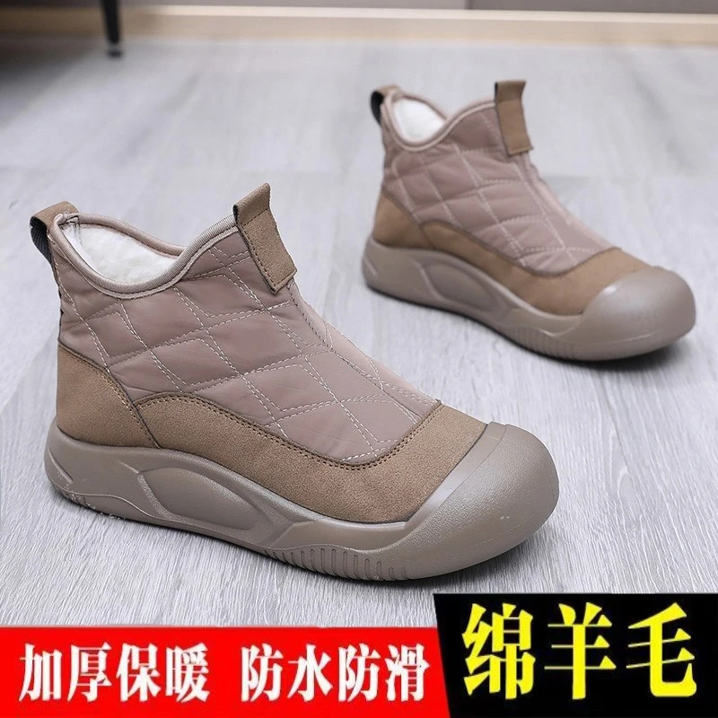 羊毛厚绒雪地靴防滑耐磨中老年棉鞋一脚蹬女士棉鞋保暖防水妈妈鞋